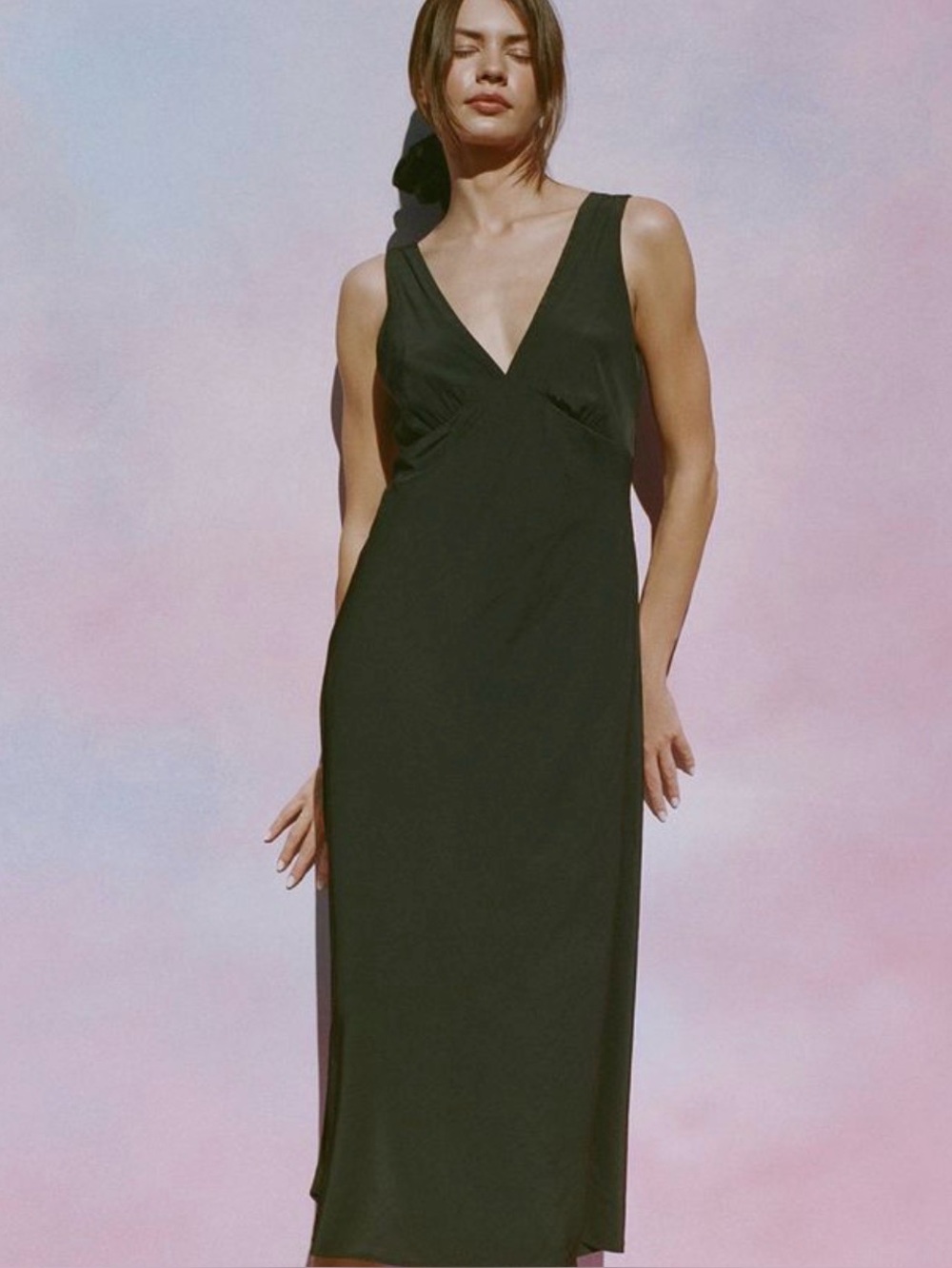 Ciao Lucia Silvana Black Silk V-Neck Midi Slip Dress